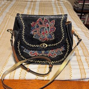 Patricia Nash Black Floral Embroidered Crossbody Bag